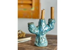 Kerzenhalter Biru – Steingut mit reaktiver Glasur in Blau