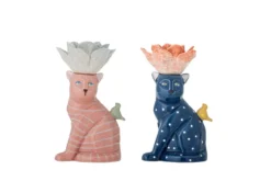 Kerzenhalter Felinea – Katzenmotiv mit reaktiver Glasur (2er-Set)