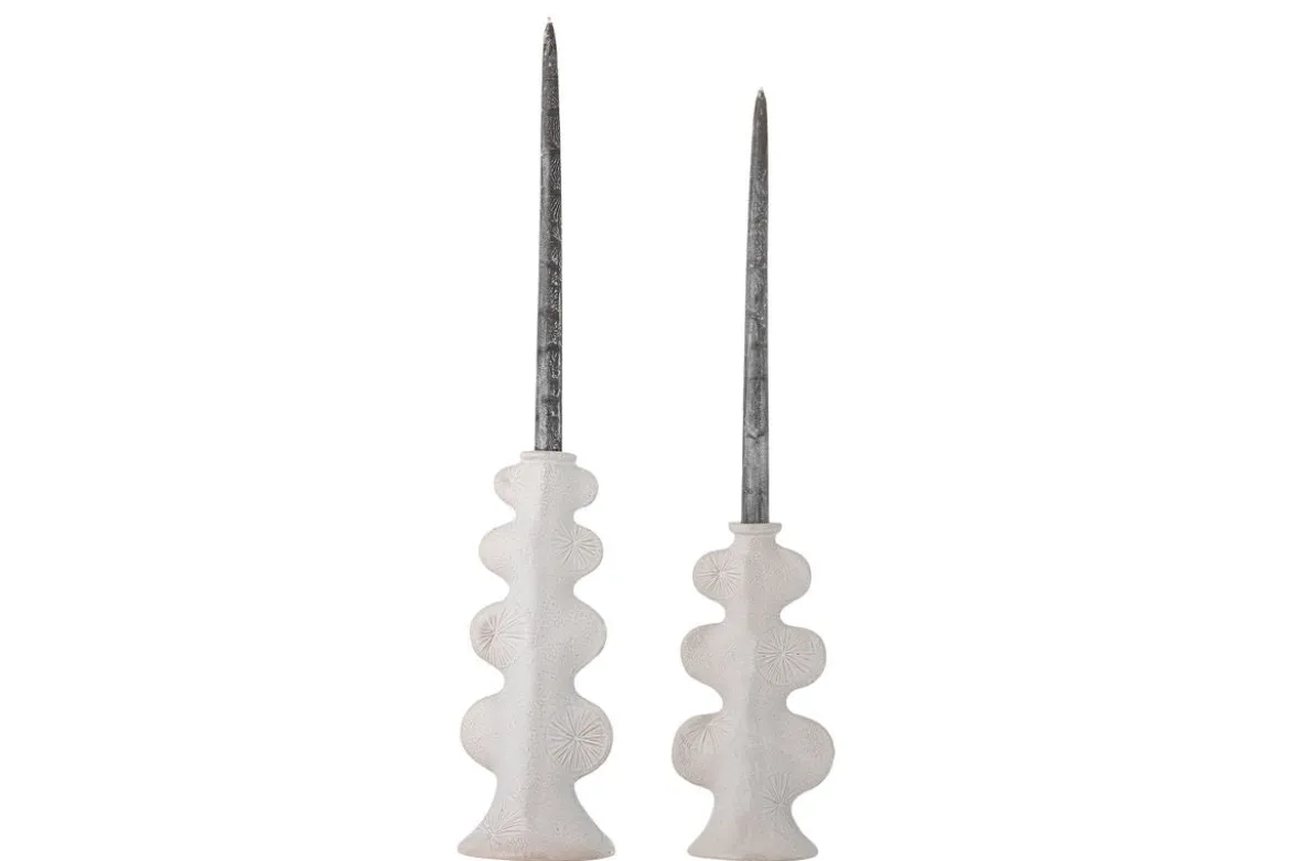 Kerzenhalter Lima – Weißes Steingut (2-teiliges Set)
