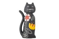 Kerzenhalter Nera – Handbemalte Katzenfigur mit floralen Akzenten