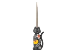 Kerzenhalter Nera – Handbemalte Katzenfigur mit floralen Akzenten