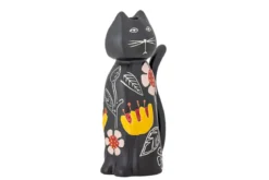 Kerzenhalter Nera – Handbemalte Katzenfigur mit floralen Akzenten