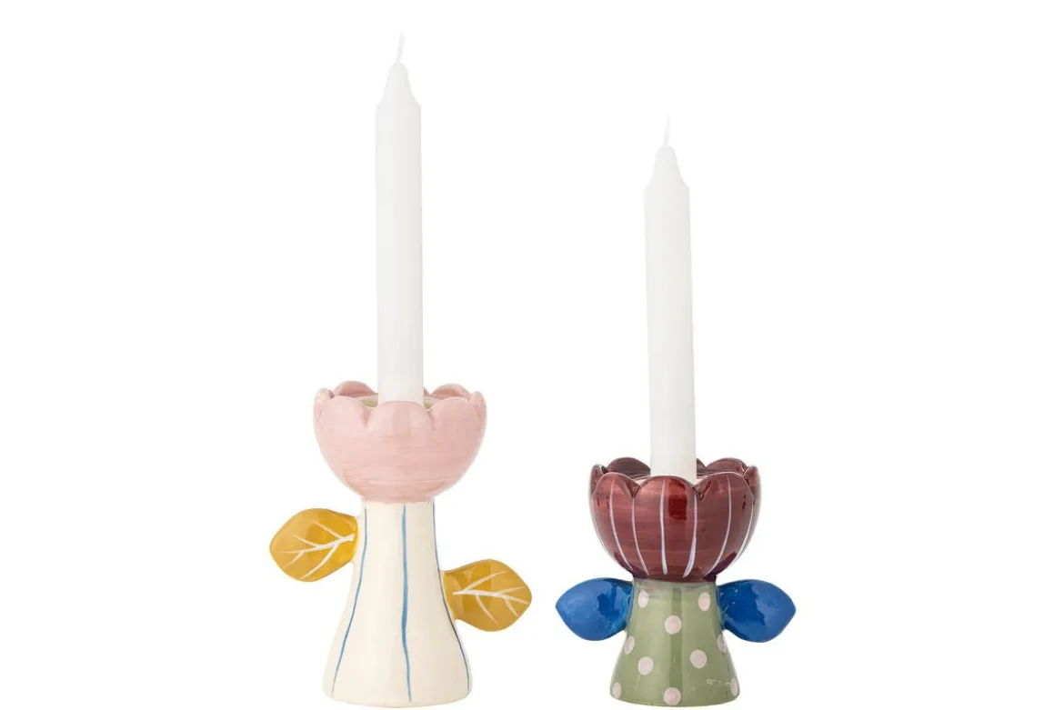 Kerzenhalter-Set „Floria“ – Buntes Steingut (2-teilig)