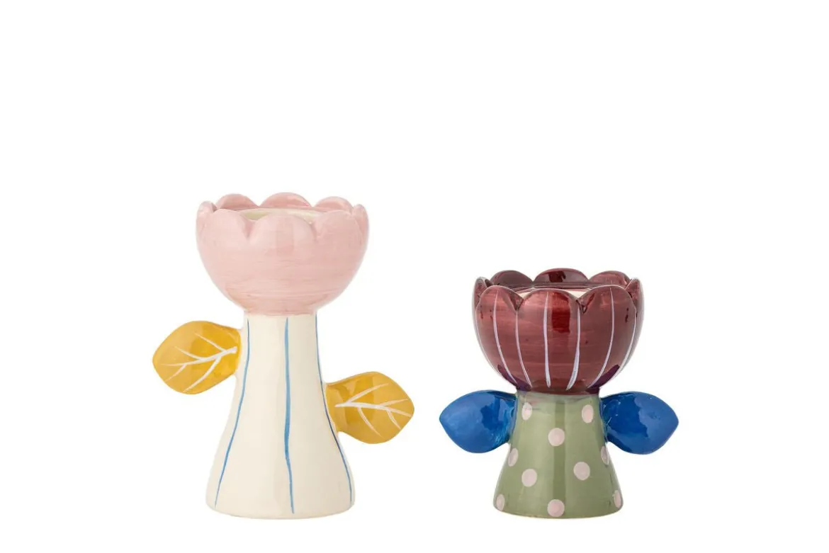 Kerzenhalter-Set „Floria“ – Buntes Steingut (2-teilig)