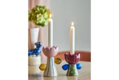 Kerzenhalter-Set „Floria“ – Buntes Steingut (2-teilig)