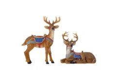 Kerzenhalter-Set Noelio – handbemalte Rentiere aus Polyresin (2er-Set)