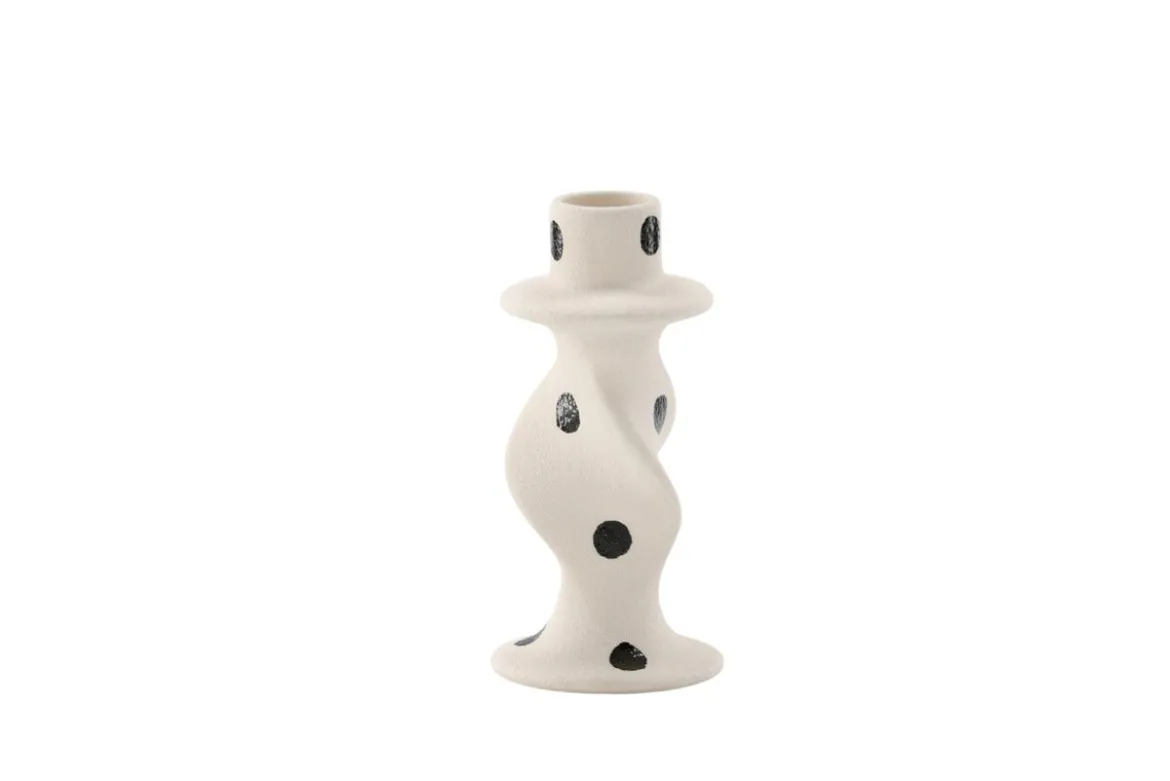 Kerzenhalter Spotty II - Ø6 cm aus Steinzeug in Weiß/Schwarz