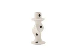 Kerzenhalter Spotty II - Ø6 cm aus Steinzeug in Weiß/Schwarz