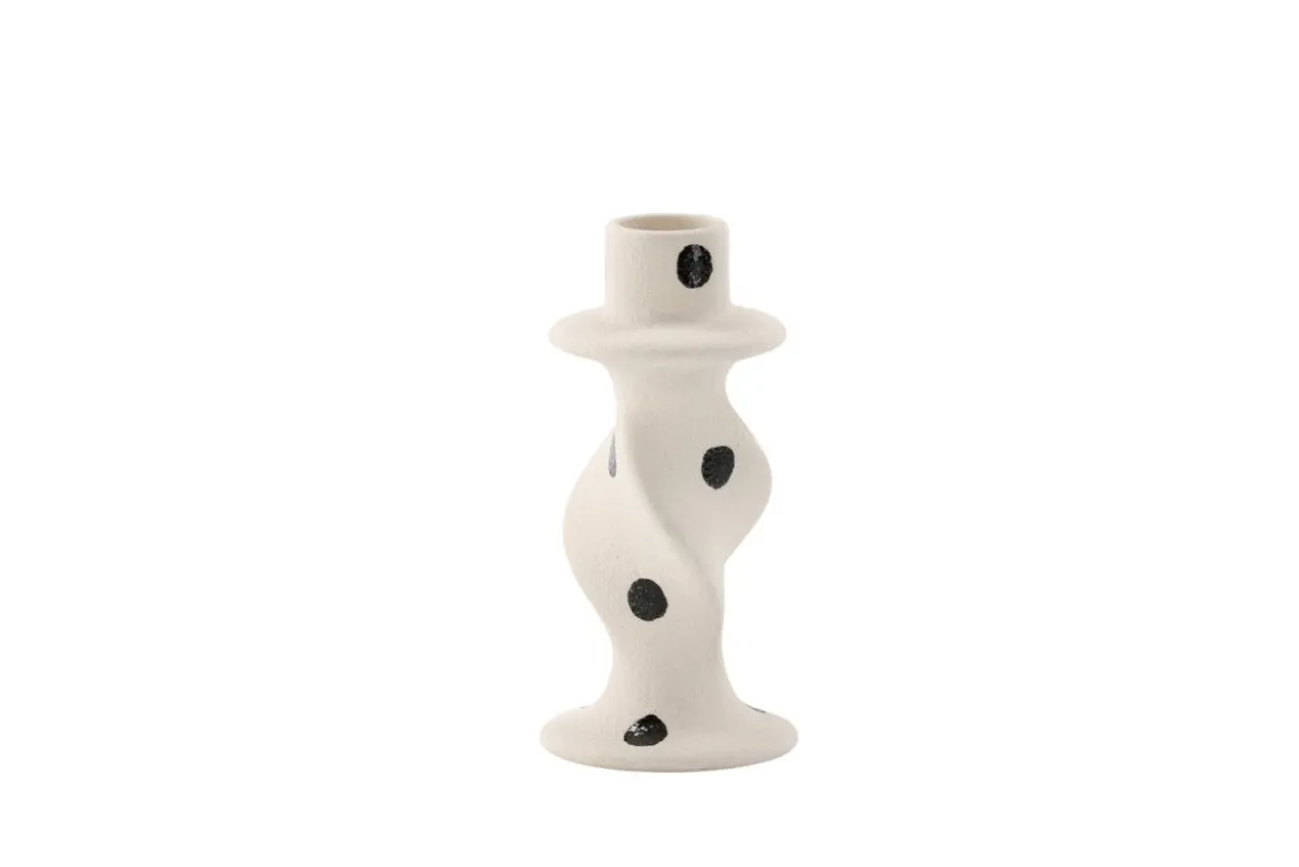 Kerzenhalter Spotty II - Ø6 cm aus Steinzeug in Weiß/Schwarz
