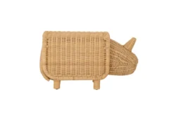 Kinder Aufbewahrungshocker Dani - handgefertigtes Nashorn aus Rattan mit Stauraum