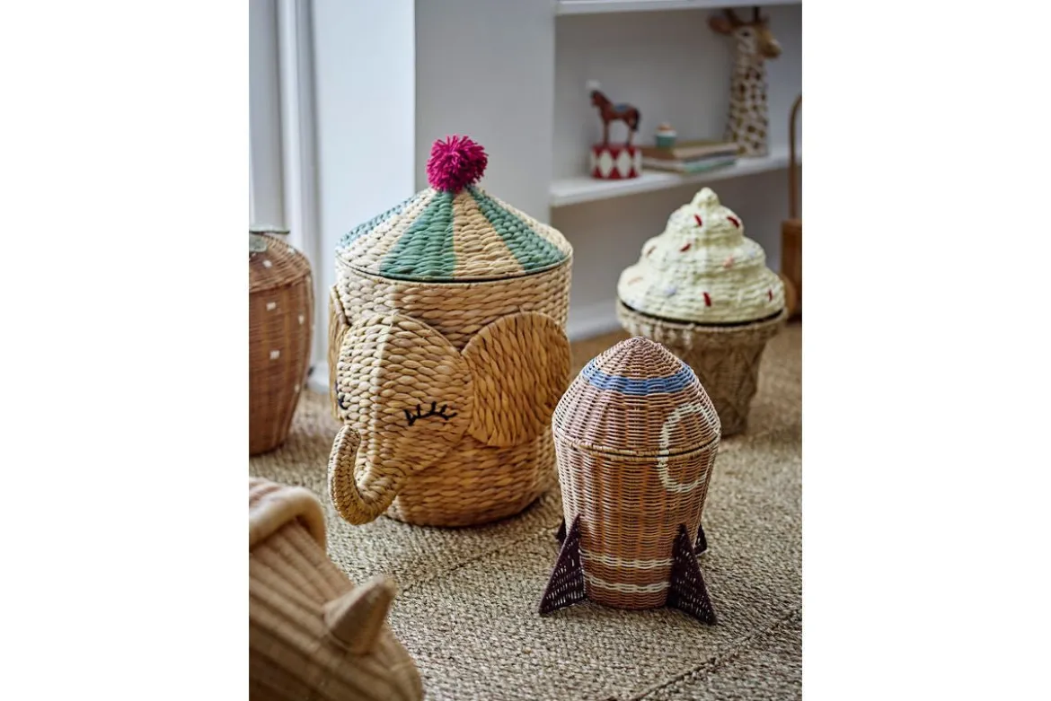 Kinder-Aufbewahrungskorb „Rocket“ mit Deckel – Naturfarbenes Rattan