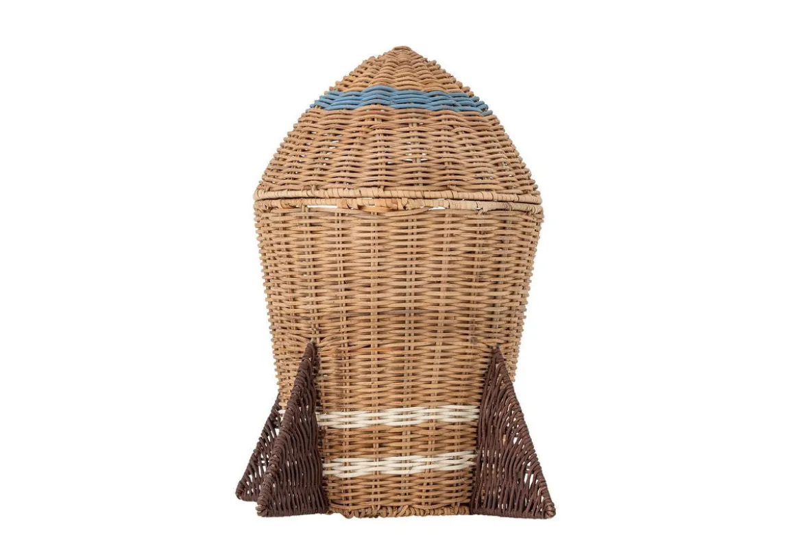 Kinder-Aufbewahrungskorb „Rocket“ mit Deckel – Naturfarbenes Rattan