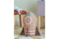Kinder-Aufbewahrungskorb „Rocket“ mit Deckel – Naturfarbenes Rattan