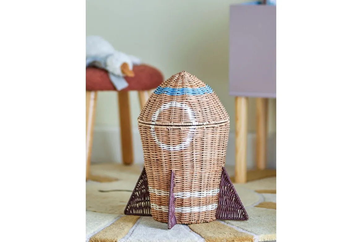 Kinder-Aufbewahrungskorb „Rocket“ mit Deckel – Naturfarbenes Rattan
