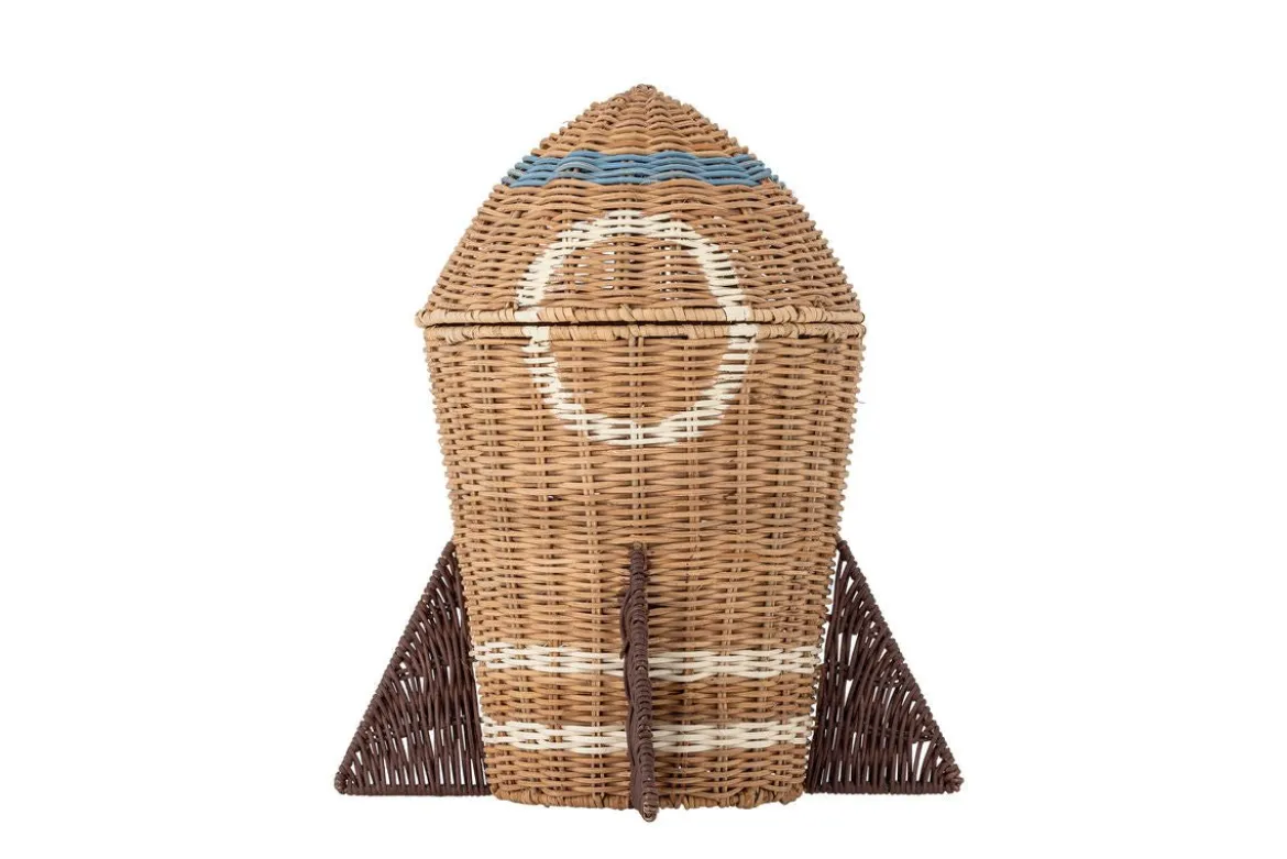 Kinder-Aufbewahrungskorb „Rocket“ mit Deckel – Naturfarbenes Rattan
