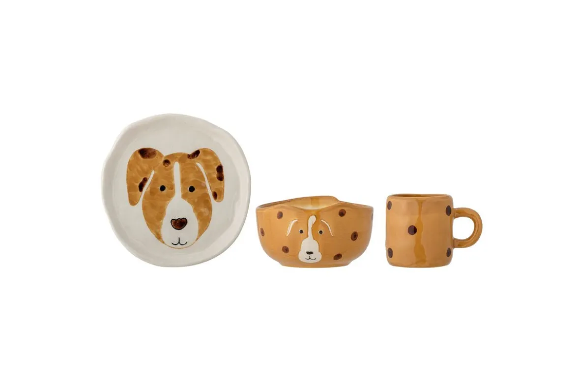 Kinder Geschirr-Set Max - handdekoriertes Kinder Set mit Hundemotiv aus Steingut