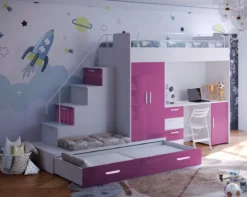 Kinderhochbett Adventure – mit zwei Schlafplätzen, Schreibtisch & viel Stauraum