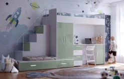 Kinderhochbett Adventure – mit zwei Schlafplätzen, Schreibtisch & viel Stauraum