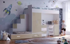 Kinderhochbett Adventure – mit zwei Schlafplätzen, Schreibtisch & viel Stauraum