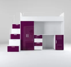 Kinderhochbett Dream Hochglanz – mit Schreibtisch, viel Stauraum & Matratze
