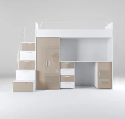 Kinderhochbett Dream Hochglanz – mit Schreibtisch, viel Stauraum & Matratze