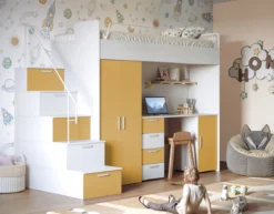 Kinderhochbett Dream Matt – mit Schreibtisch, viel Stauraum & Matratze