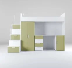 Kinderhochbett Dream Matt – mit Schreibtisch, viel Stauraum & Matratze
