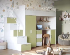Kinderhochbett Dream Matt – mit Schreibtisch, viel Stauraum & Matratze