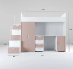 Kinderhochbett Dream Matt – mit Schreibtisch, viel Stauraum & Matratze