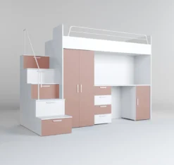 Kinderhochbett Dream Matt – mit Schreibtisch, viel Stauraum & Matratze