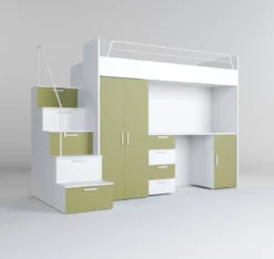 Kinderhochbett Dream Matt – mit Schreibtisch, viel Stauraum & Matratze