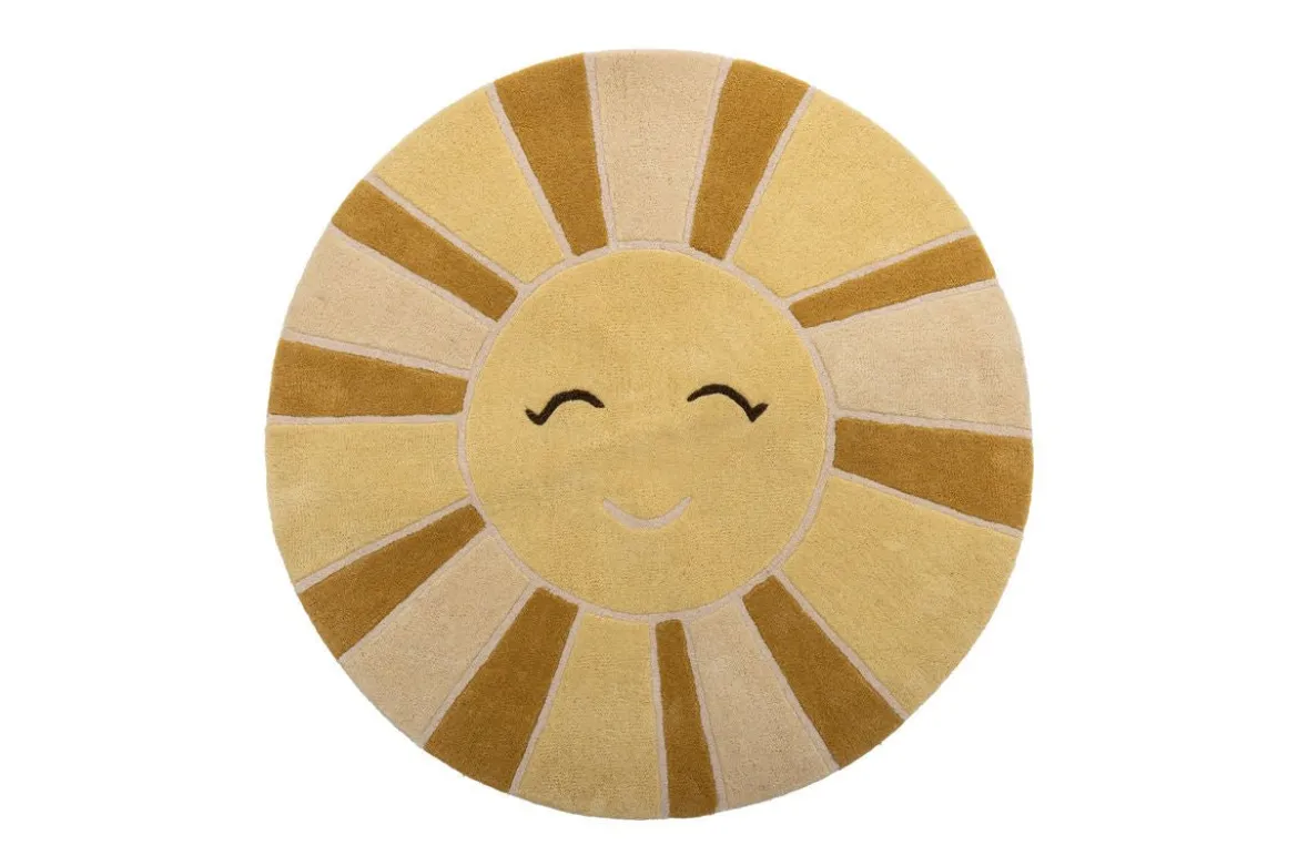 Kinder-Teppich „Sunny“ – Gelber Wollteppich mit Sonnenmotiv