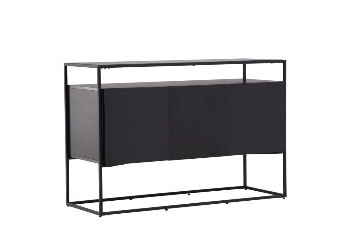 Kommode Merivo – Schwarz, Industrial Chic mit offenem Rahmen