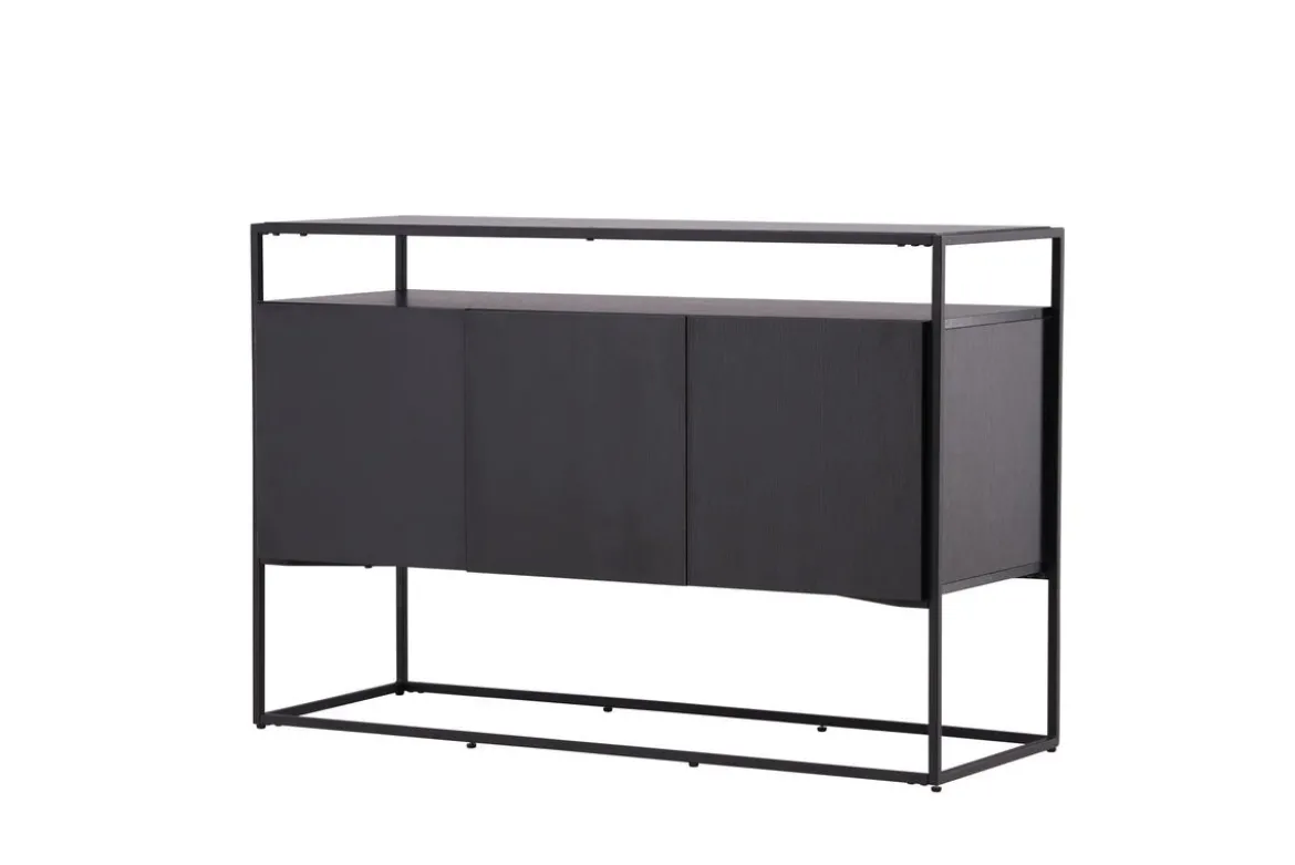 Kommode Merivo – Schwarz, Industrial Chic mit offenem Rahmen