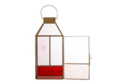 Laterne Amara – Roséfarbenes Glas mit messingfarbenem Rahmen