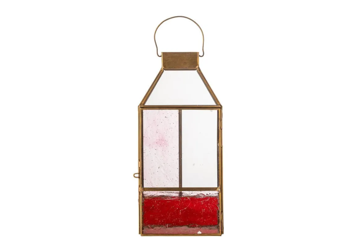 Laterne Amara – Roséfarbenes Glas mit messingfarbenem Rahmen