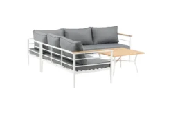 Lounge Set Puerto – aus Metall mit Teakholz-Details, inkl. Kissen