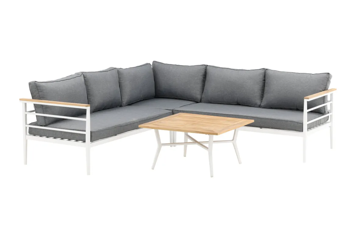 Lounge Set Puerto – aus Metall mit Teakholz-Details, inkl. Kissen