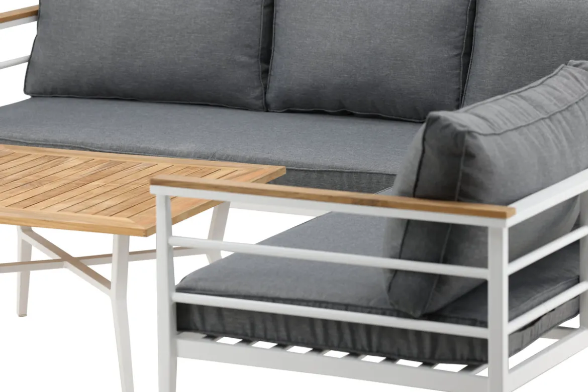 Lounge Set Puerto – aus Metall mit Teakholz-Details, inkl. Kissen