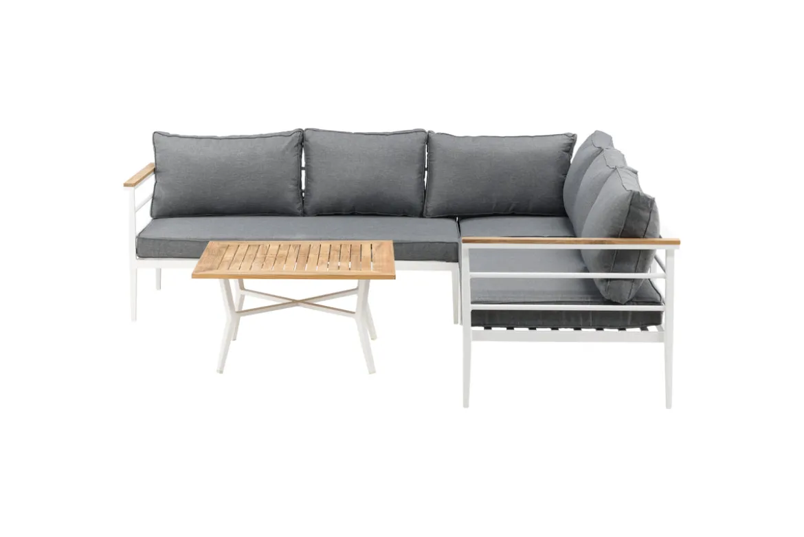 Lounge Set Puerto – aus Metall mit Teakholz-Details, inkl. Kissen