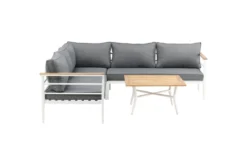 Lounge Set Puerto – aus Metall mit Teakholz-Details, inkl. Kissen