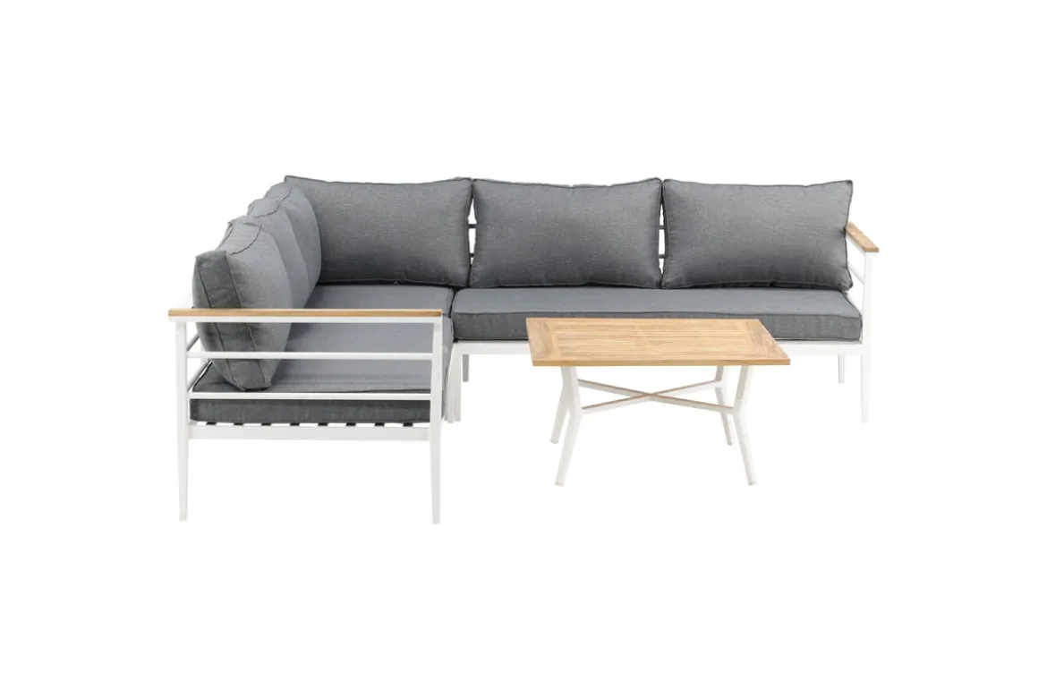 Lounge Set Puerto – aus Metall mit Teakholz-Details, inkl. Kissen
