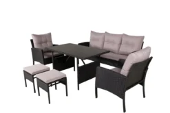 Loungeset Ruby - aus schwarzem Rattan mit grauen Kissen