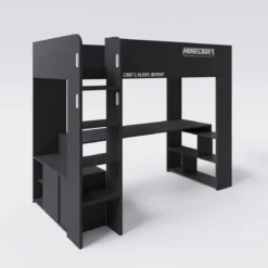 Minecraft Gaming-Hochbett „BaseCamp“ mit Schreibtisch & Regal