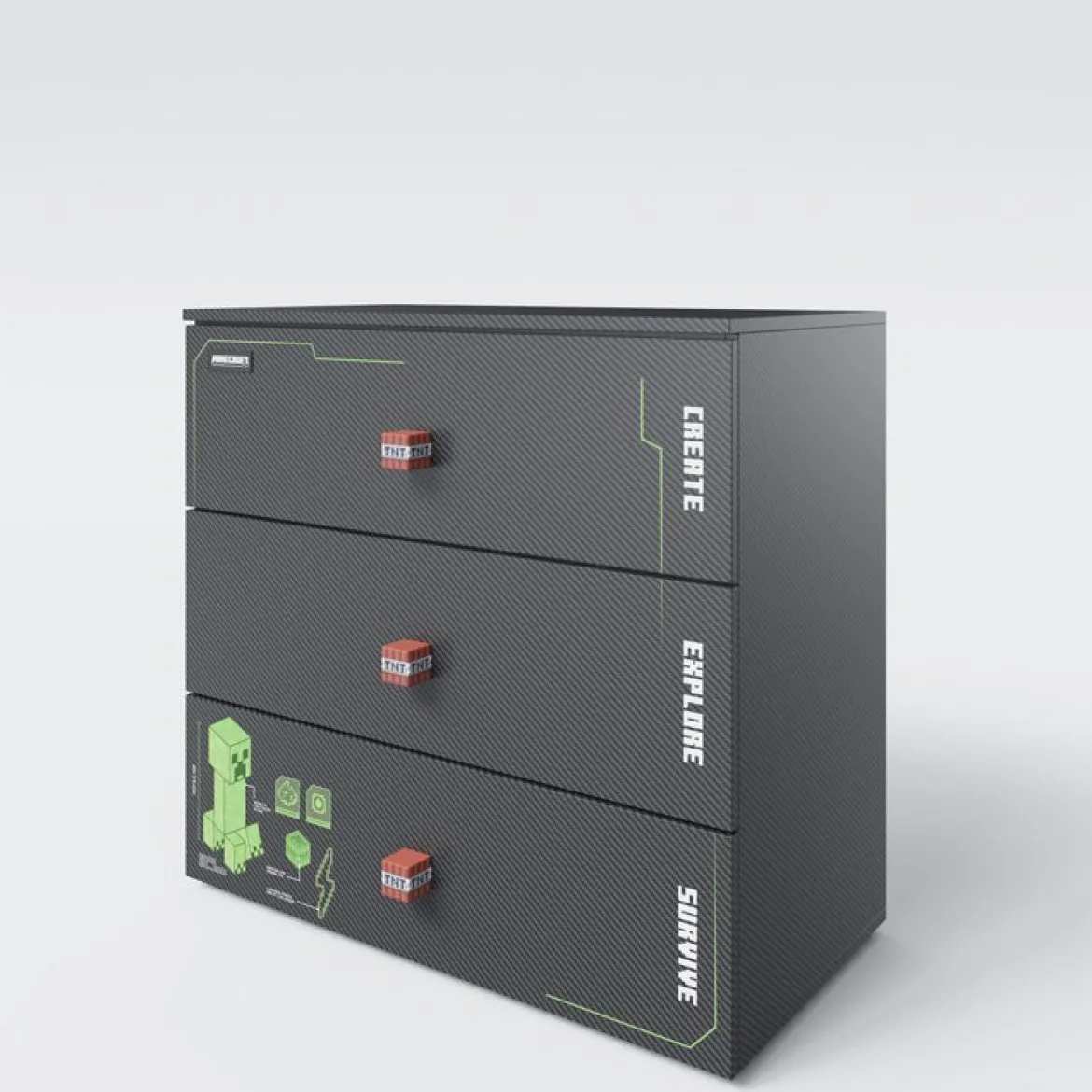 Minecraft Kommode „Creeper Chest“ – mit LED, Soft-Close & 3 Schubladen