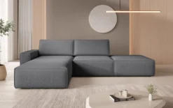Modulares Ecksofa Yuma mit Beistellhocker aus Bouclé