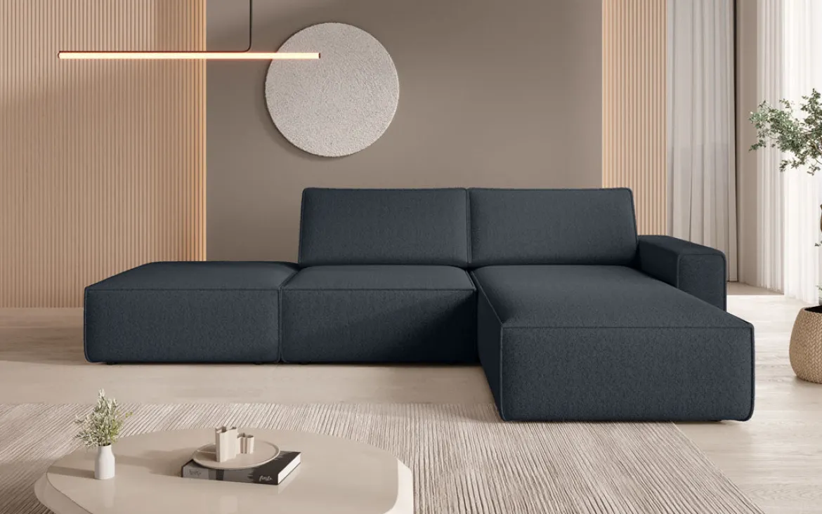 Modulares Ecksofa Yuma mit Beistellhocker aus Bouclé