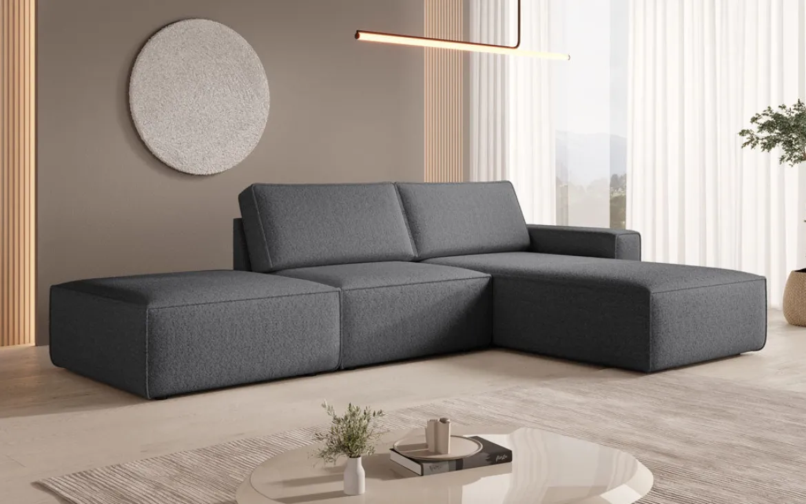 Modulares Ecksofa Yuma mit Beistellhocker aus Bouclé