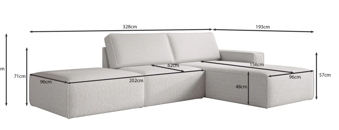Modulares Ecksofa Yuma mit Beistellhocker aus Bouclé