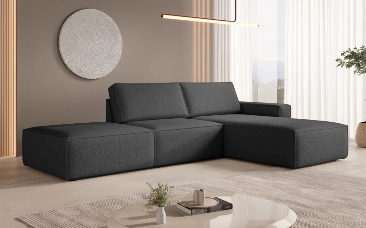 Modulares Ecksofa Yuma mit Beistellhocker aus Bouclé